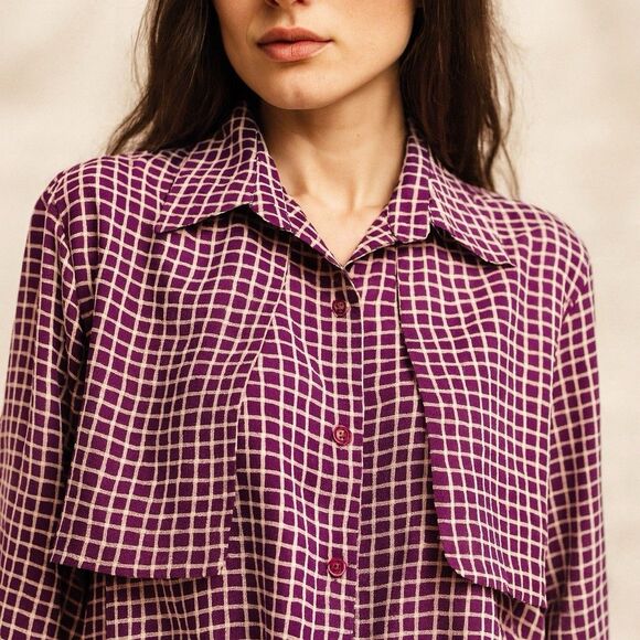 Vintage Artsy Blouse 10 Purple Geometric Print Retro Top - Picture 1 of 16